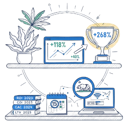 Marketing metrics bookshelf illustration